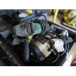 3 x assorted power tools to include Bosch GBS2000 drill, 110v, Hitachi G125S angle grinder, 110v a