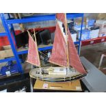 Balsa wood model sail boat with rigging etc