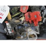 Miscellaneous lot to include electric radiator, 240v, pneumatic palm sander, Evolution detail sand