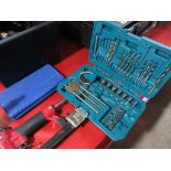 Assorted hand tools to include Kraft Muller sockets, pliers, 50CW drivers, hole cutters, pneumatic