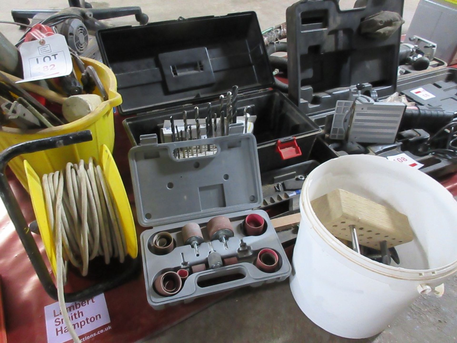 Assorted hand tools including crimping pliers, rubber mallet, bearing puller, pip cutter, drill bi - Image 2 of 3