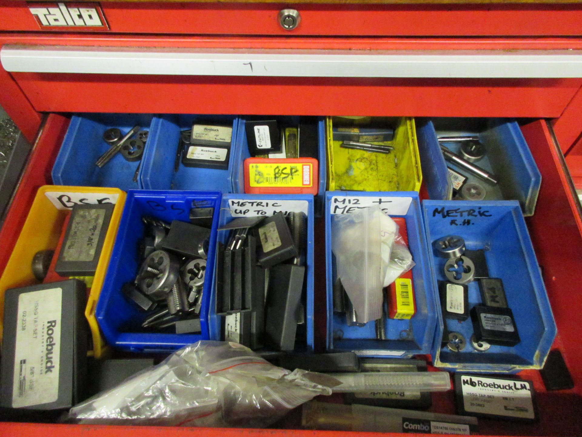 Talco mobile multi-drawer tool cabinet with contents, including tap sets, dies, cutting tools, tips, - Image 3 of 9