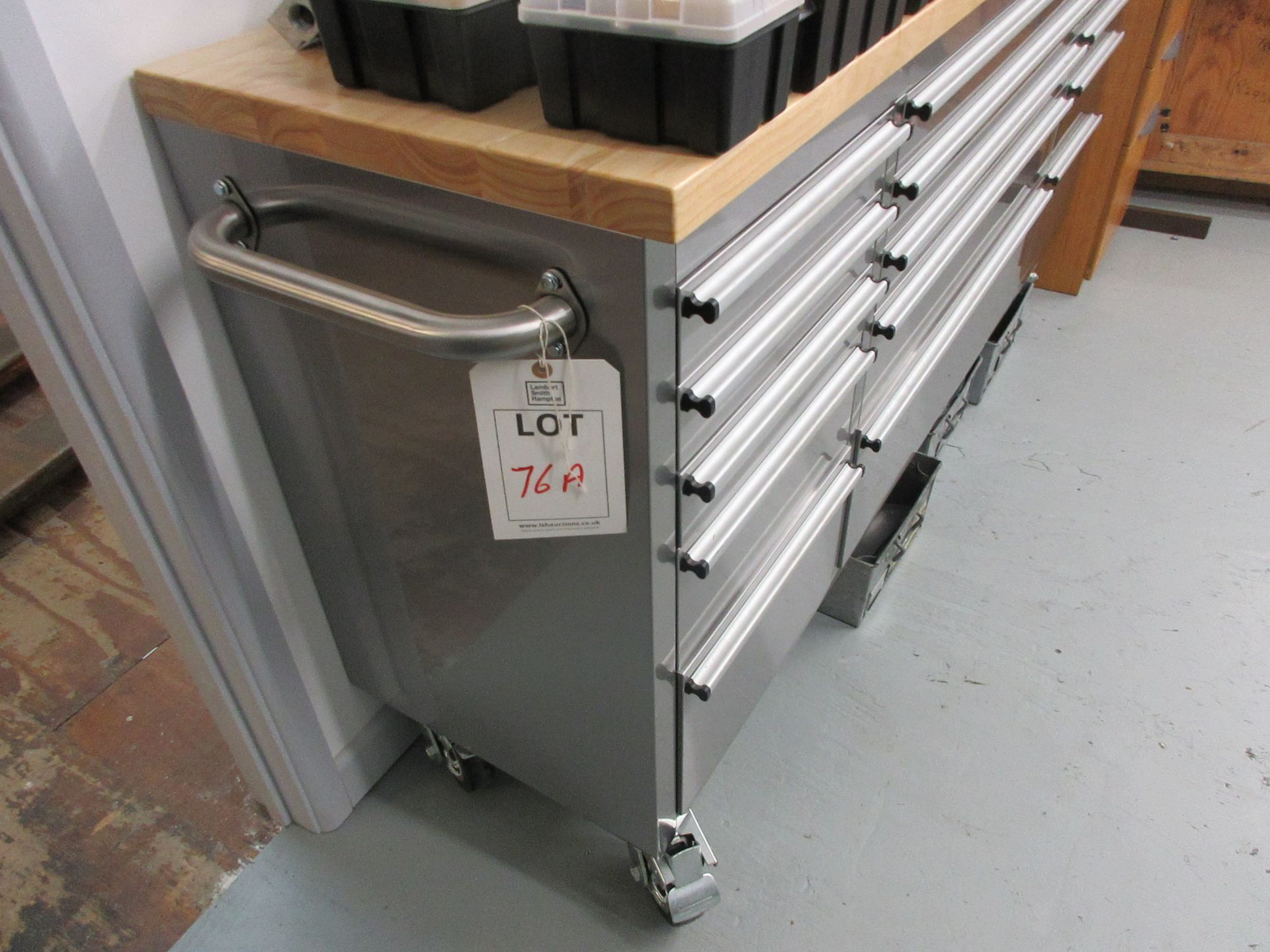 SGS mobile 15 drawer tool cabinet with timber top, 1830 x 490 x height 950mm - Image 3 of 4