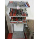 Mobile single sided rack with contents, including taps, dies, reamers, etc.