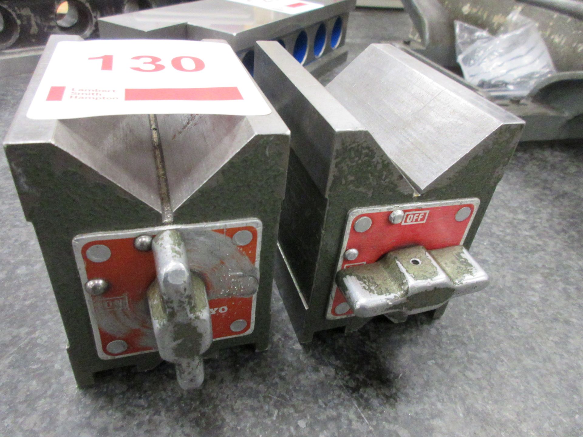 Two Mitutoyo magnetic Vee blocks, 90 x 70mm