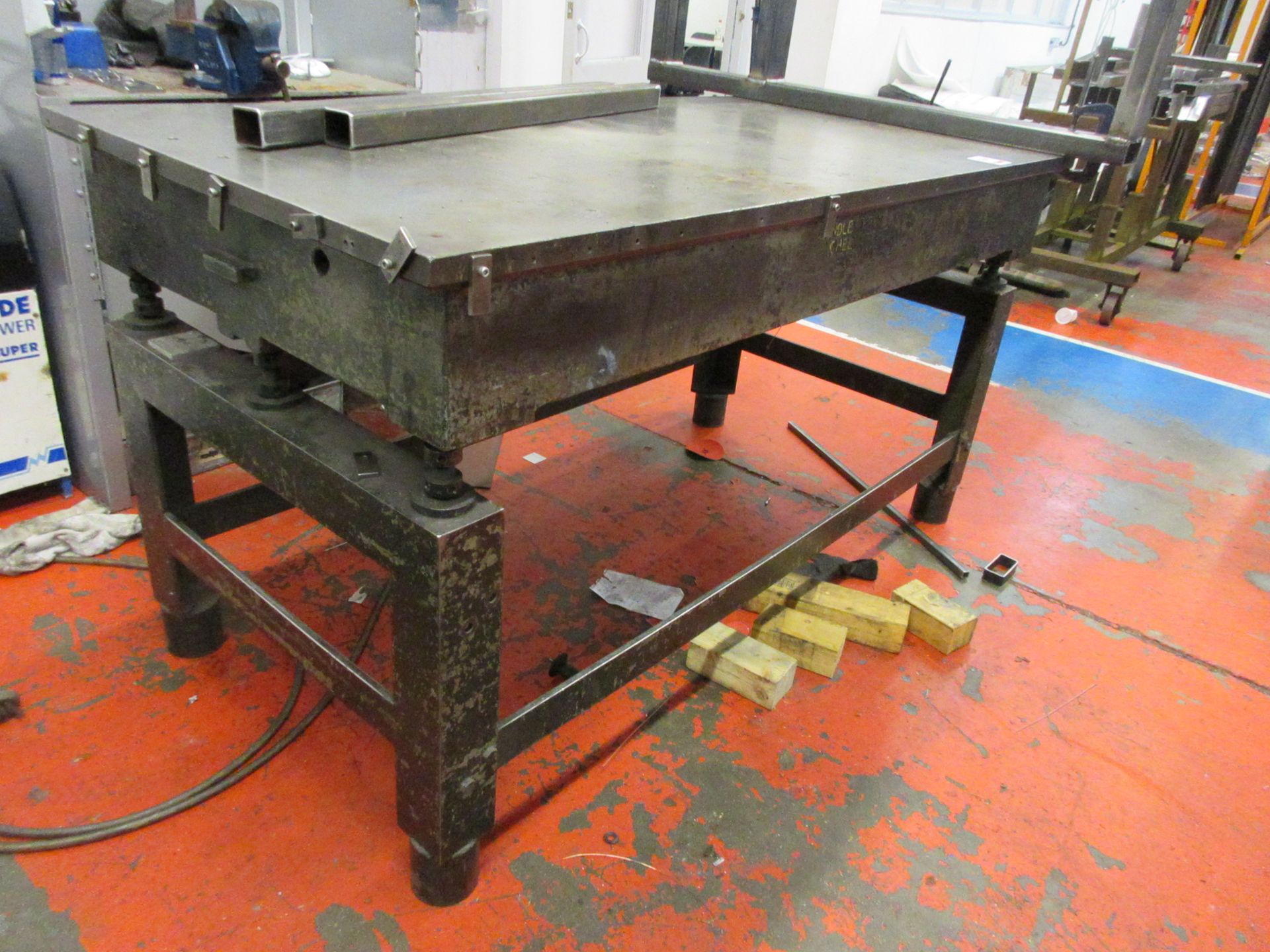 Windley Bros Ltd metal surface table, 6' x 3', mounted on stand