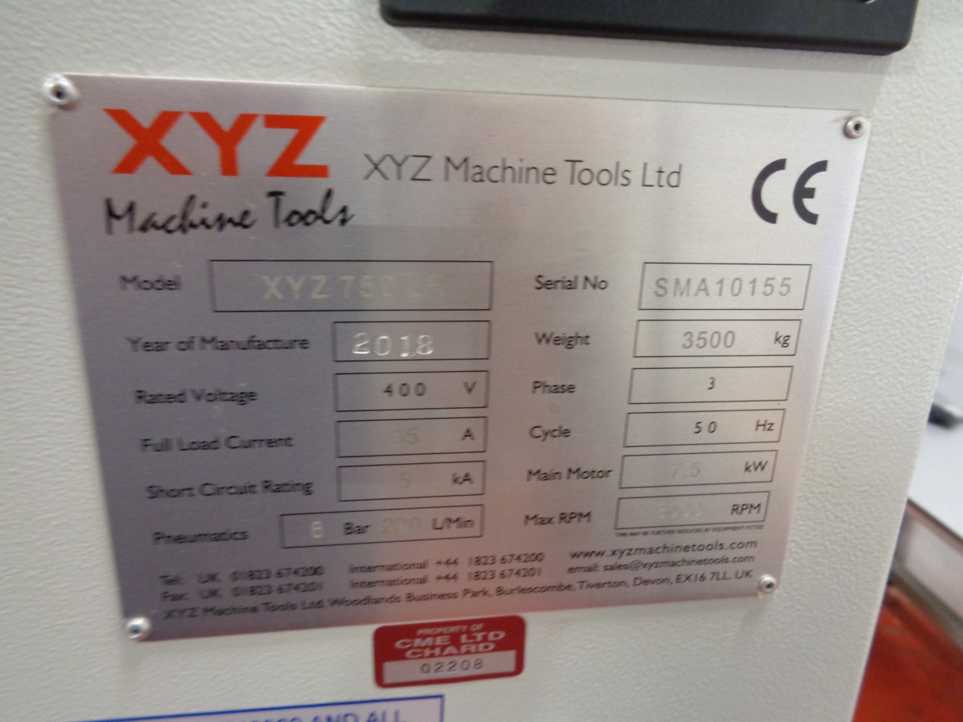XYZ 750 LR CNC vertical machining centre serial no. SMA10155 (2018), 20 ATC table size 830 x - Image 6 of 10