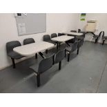 Seven cafeteria bench topped seats (3 x 4-chair, 4 x 2-chair)