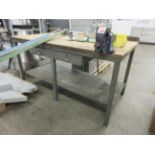 Metal frame/timber top, 2 drawer workbench 1830 x 930mm, with Record No. 23 bench vice, 110mm
