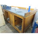 Timber frame workbench with 4 drawers, one cupboard 2m x 1m, with Record No. 23 bench vice, 110mm