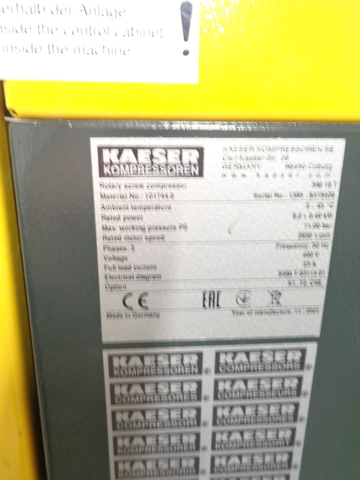 HPC Kaeser SM16T rotary screw air compressor serial no. 1385-8375409 hours circa 3209 - Image 4 of 5