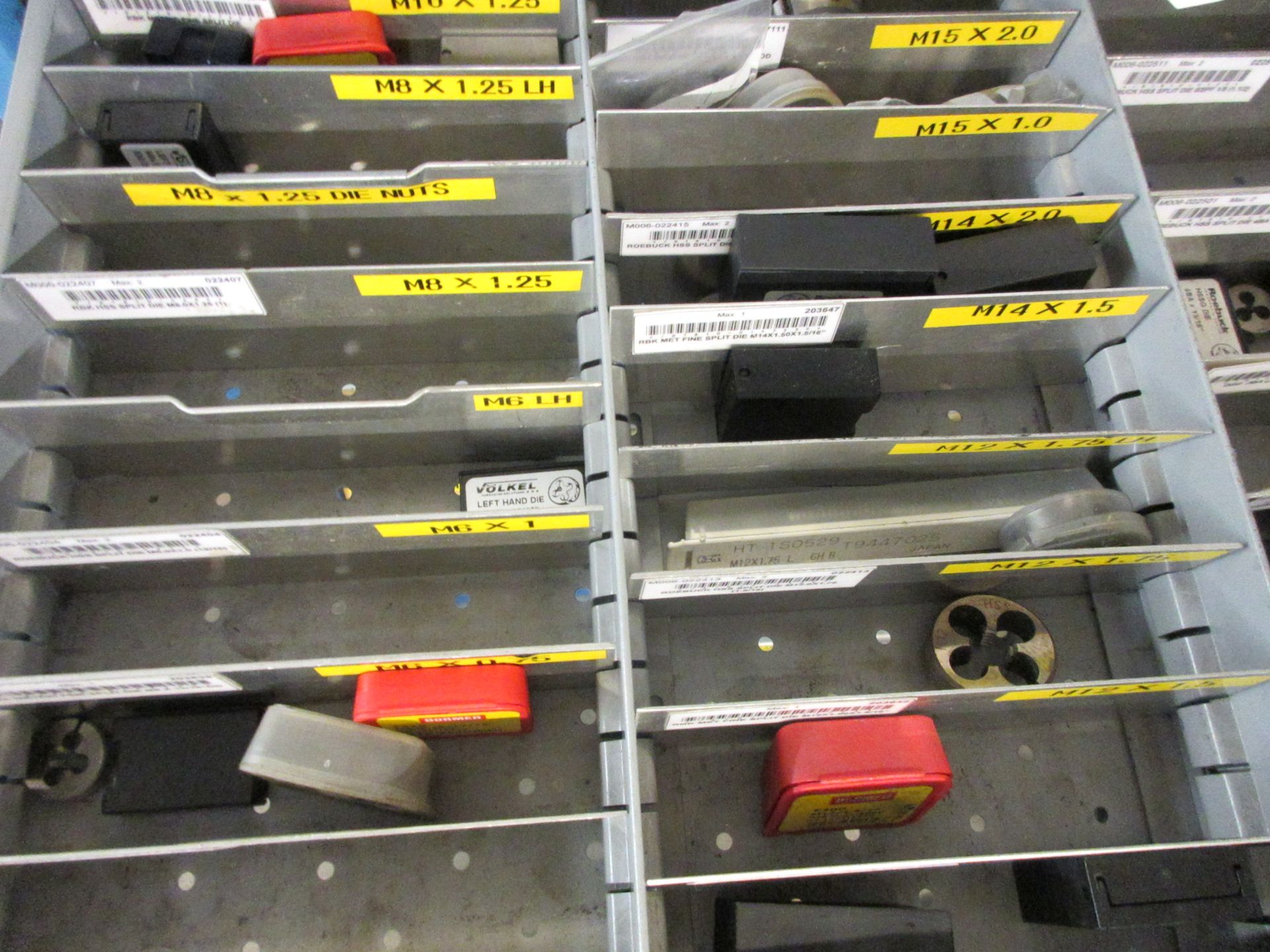 Metal 14 drawer tool cabinet, 720 x 720 x height 1630mm, with contents including carbide drill, - Image 3 of 47