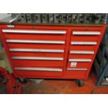 Talco mobile multi-drawer tool cabinet with contents, including tap sets, dies, cutting tools, tips,