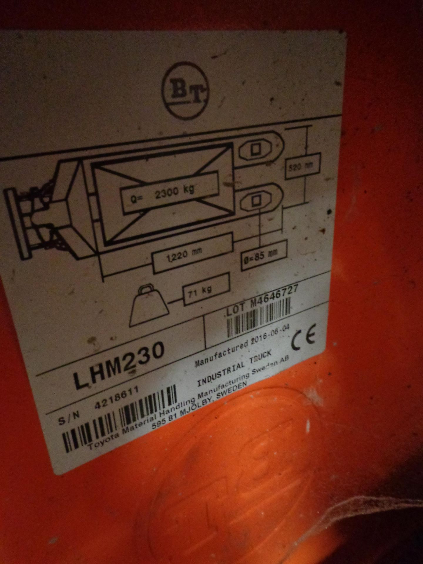 BT Lifter LHM230 pallet truck, 2300kg capacity (2016) - Image 2 of 3