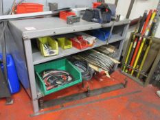 Metal frame workbench 1.5m x 700mm, with Record No. 5 bench vice, 5