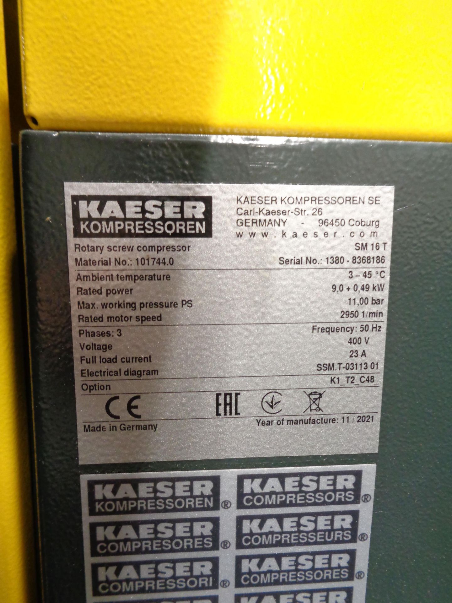 HPC Kaeser SM16T rotary screw air compressor serial no. 1380-8368186 (2021) hours circa 1877 - Image 4 of 5