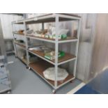 Two metal frame 4 shelf mobile racks, 1530 x 700 x height 1660mm (excluding contents)