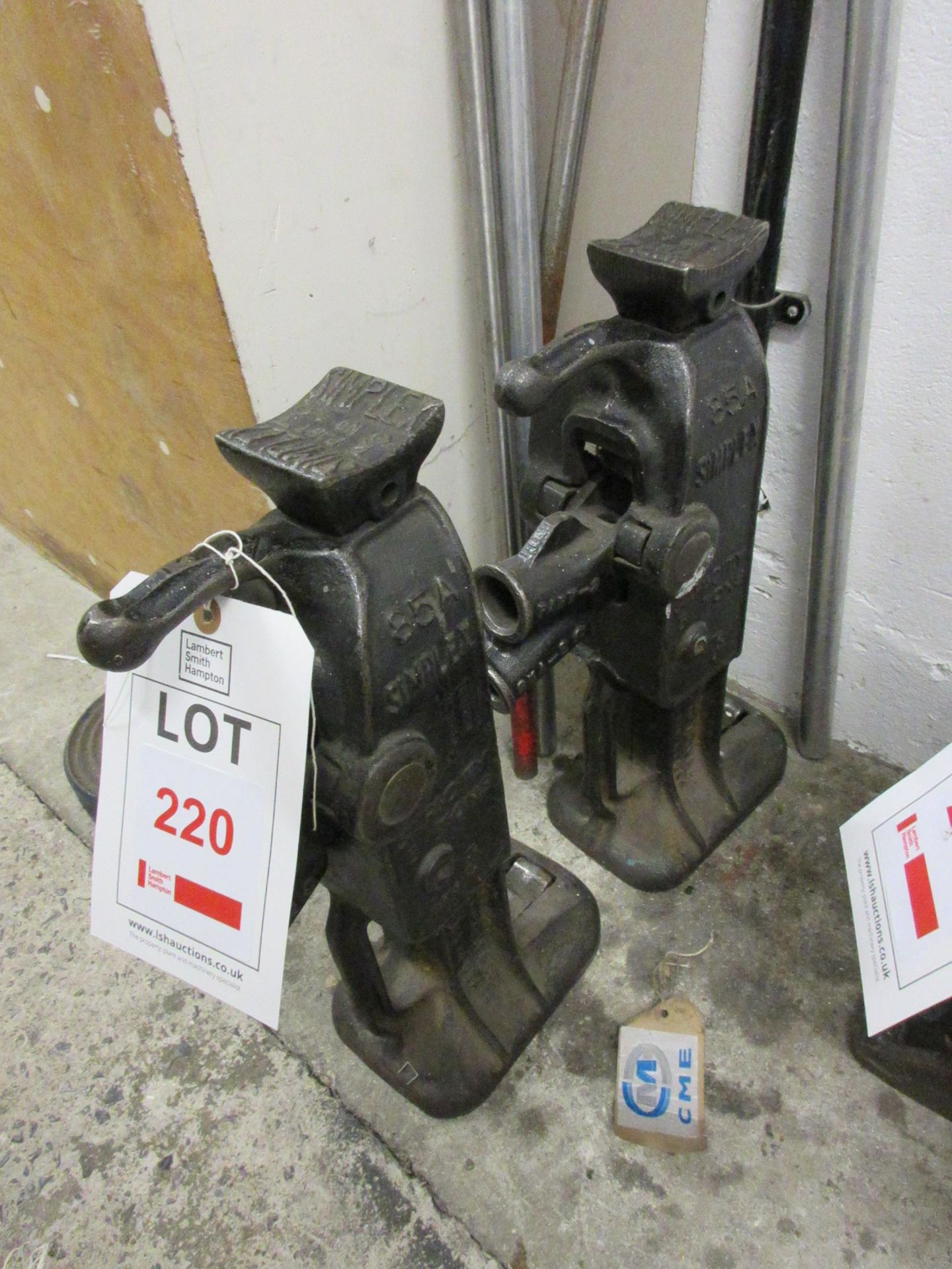 Two Simplex 85A 5 tonne hydraulic bottle jacks