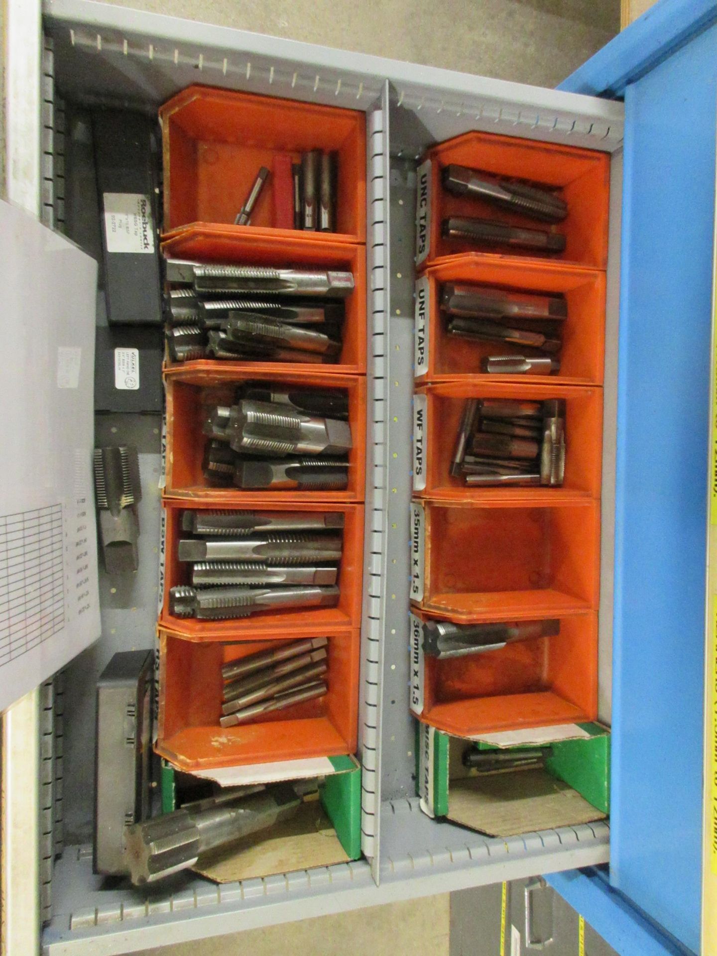 Metal 14 drawer tool cabinet, 720 x 720 x height 1630mm, with contents including carbide drill, - Image 37 of 47