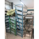 Four assorted size metal frame single sided storage racks, 1350 x 450 x various heights with