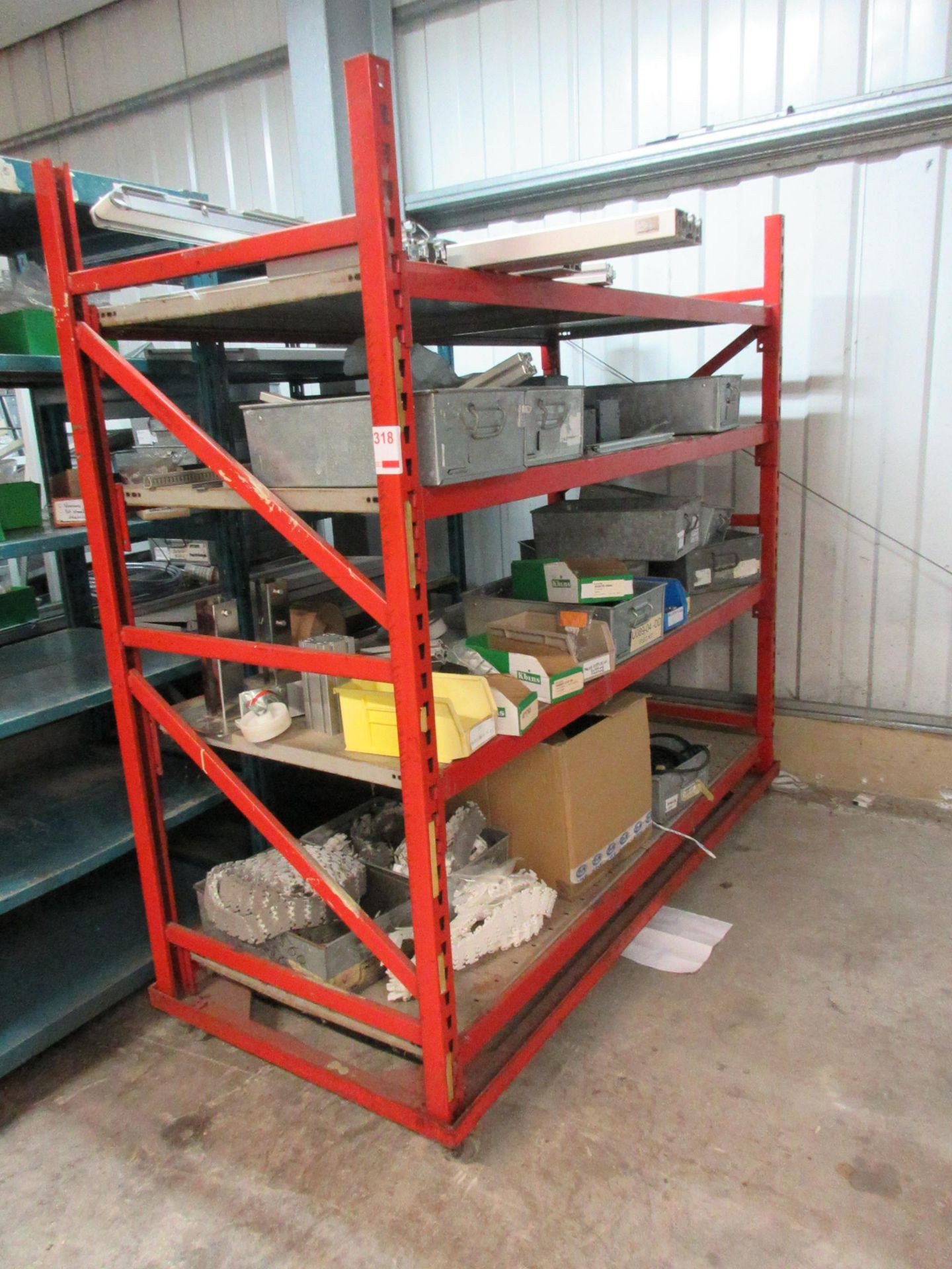 Metal frame 4 shelf mobile rack, 1950 x 840mm x height 1.9m (excluding contents)