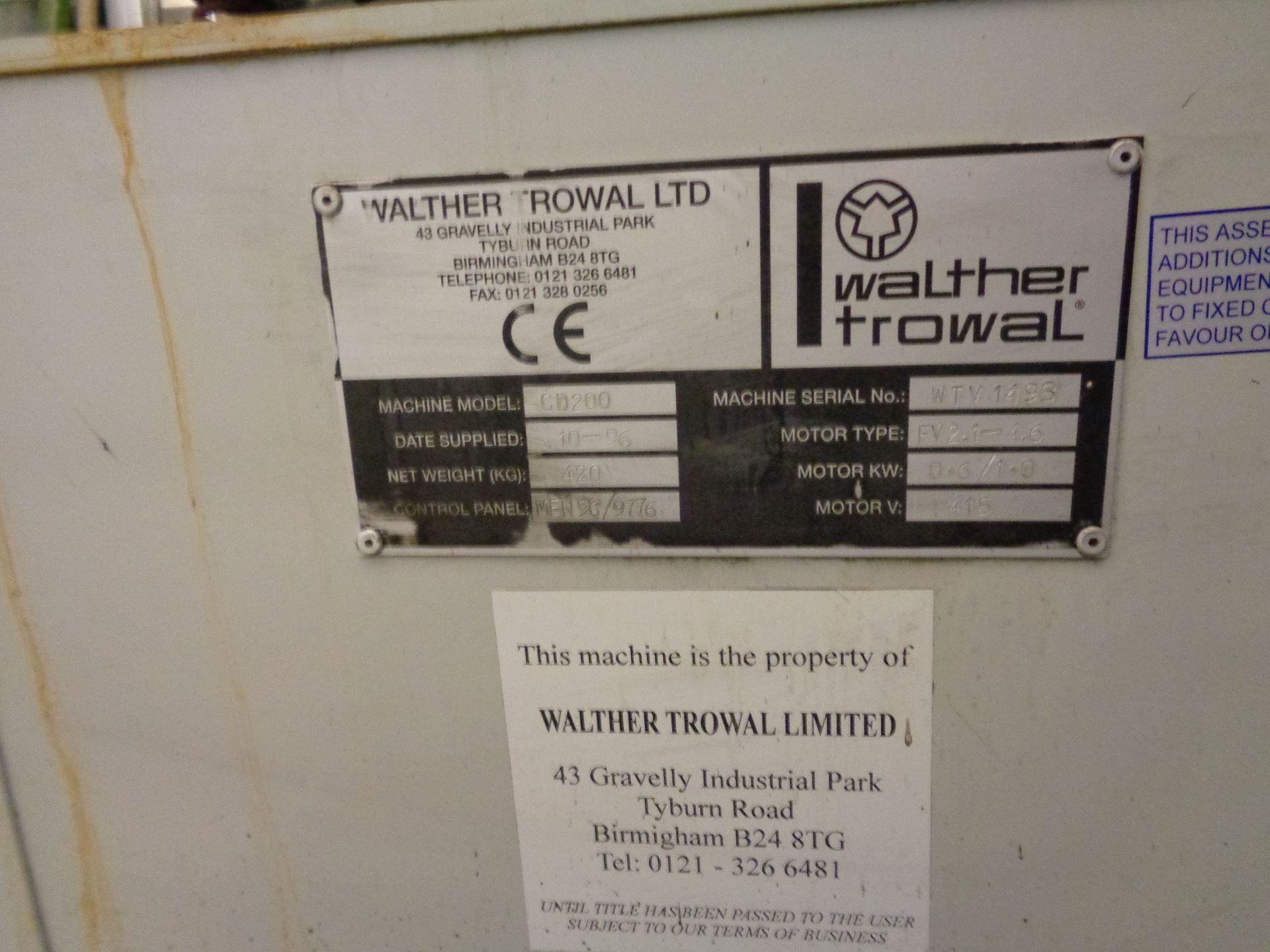 Walter Trowal CD200 circular bowl vibratory finishing machine serial no. WTV 1493 (10-96) diameter - Image 3 of 4