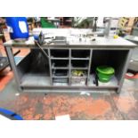 Metal frame workbench with under storage 2.1m x 1m and Record No. 5 bench vice