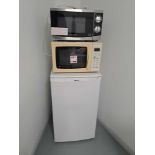 Two microwaves and one undercounter fridge