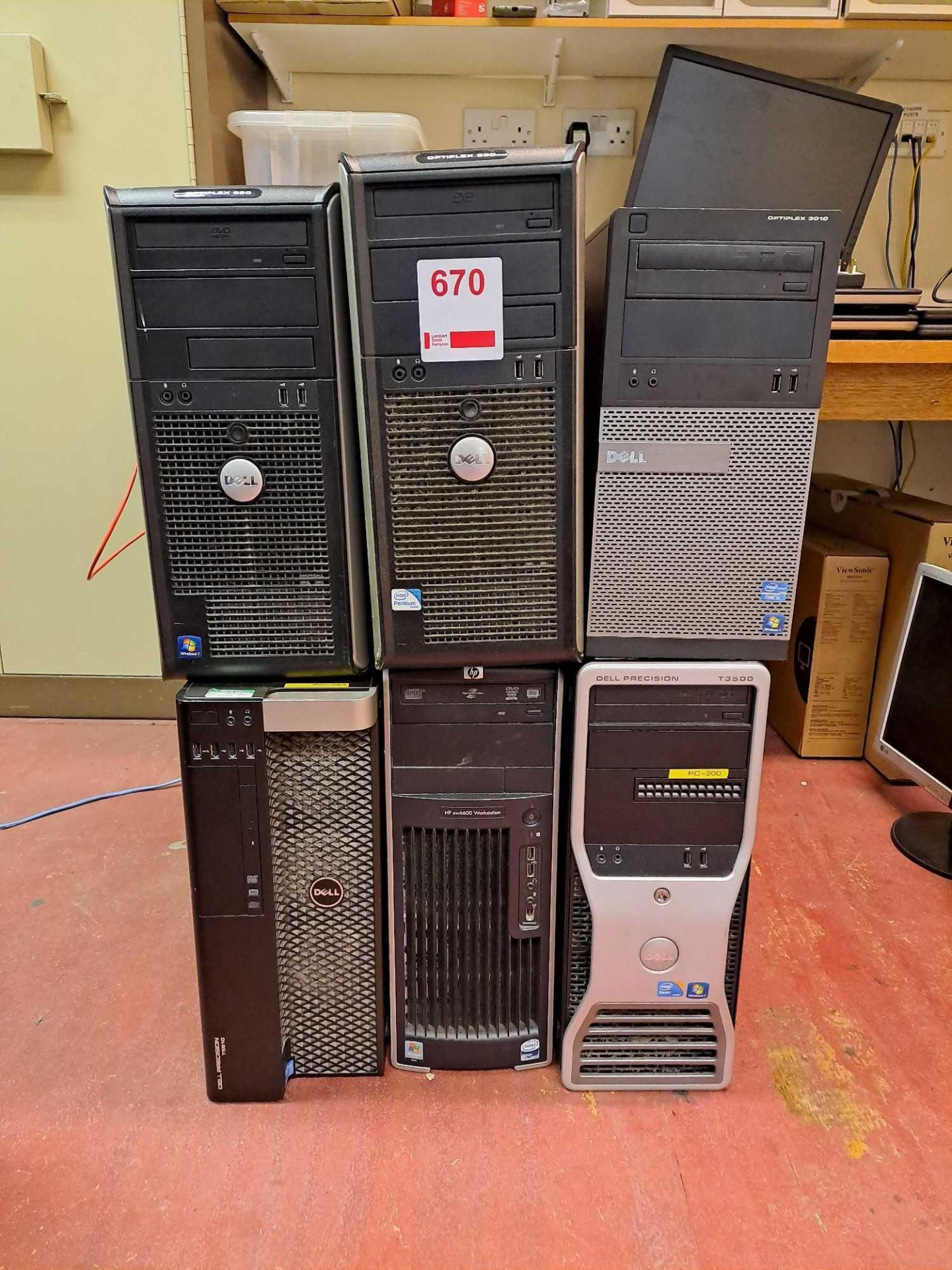 Five assorted Dell PC's and one HP PC - no power leads