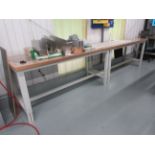 Two metal frame adjustable height workbenches, 2m x 750mm