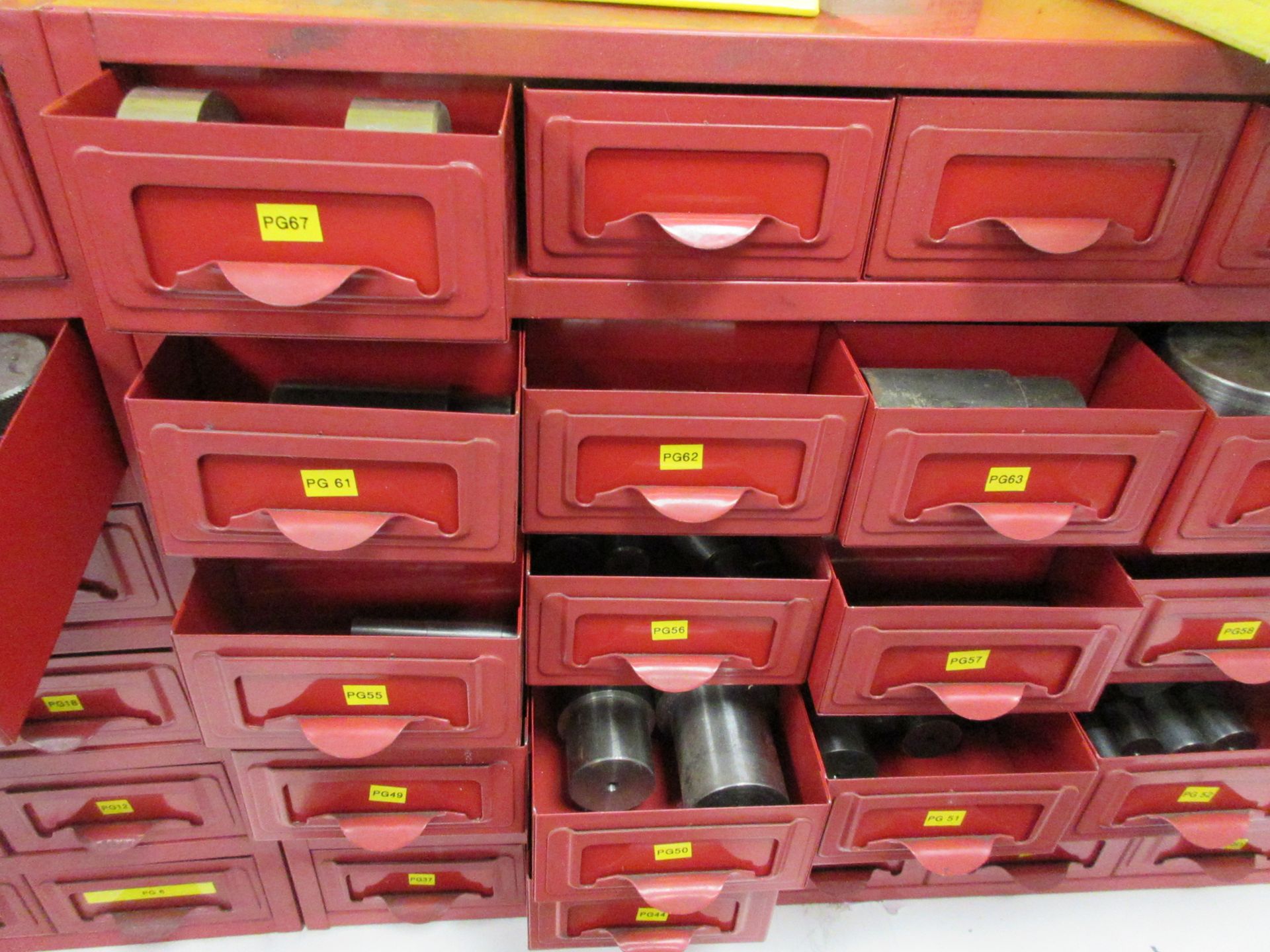 Three metal multi drawer bench top storage units, with contents of assorted rings, gauges, screw - Image 4 of 12