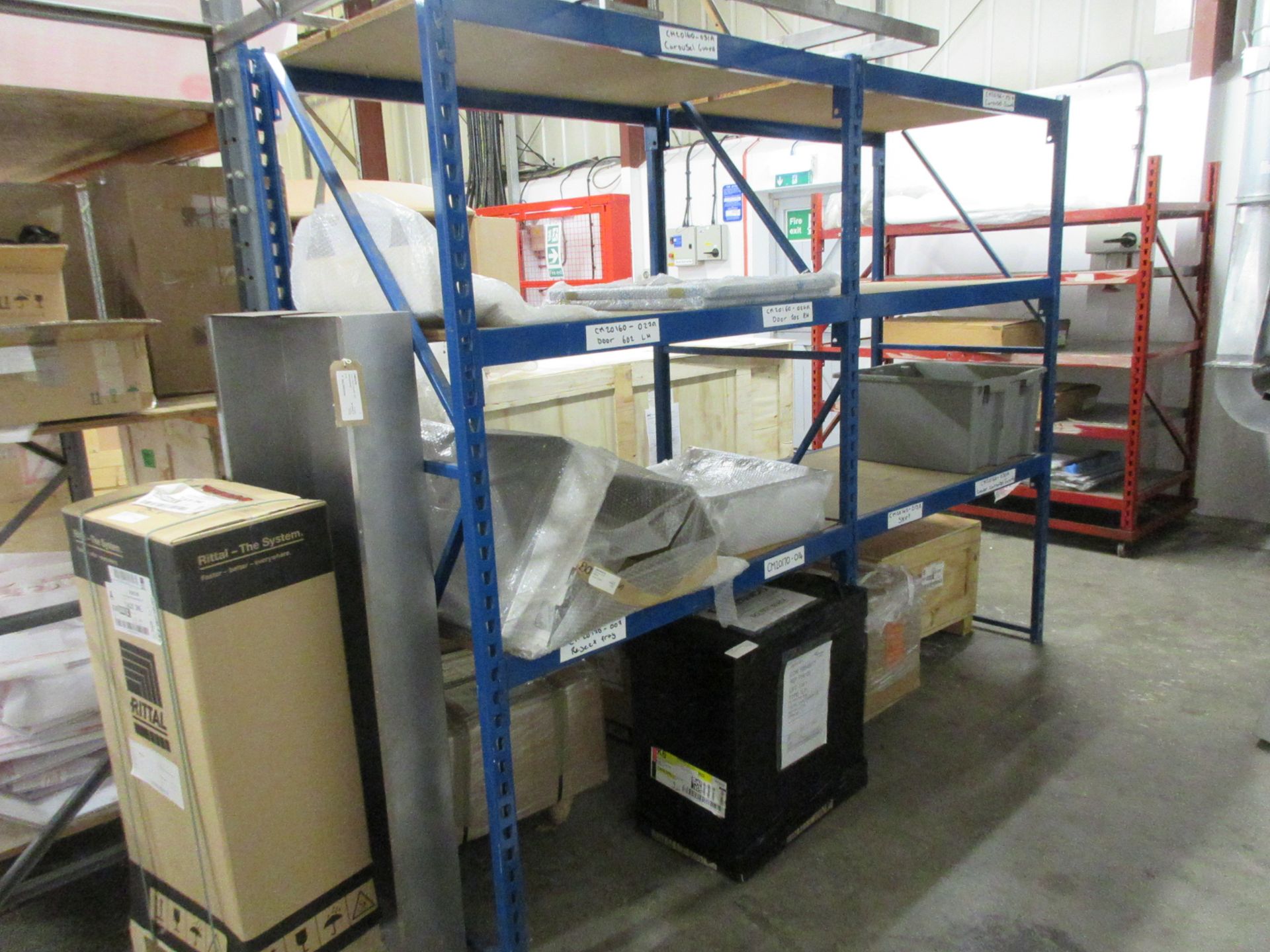 Two bays of boltless racking, 2.6m x 760mm x height 2030mm