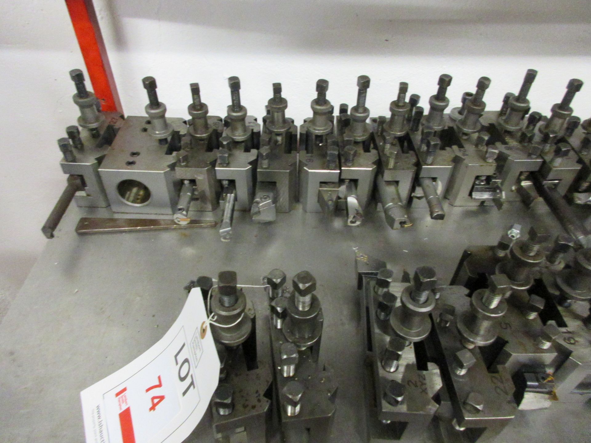 Quantity of various tool posts with associated attachments, including drill bits, cutting tools, - Image 2 of 6