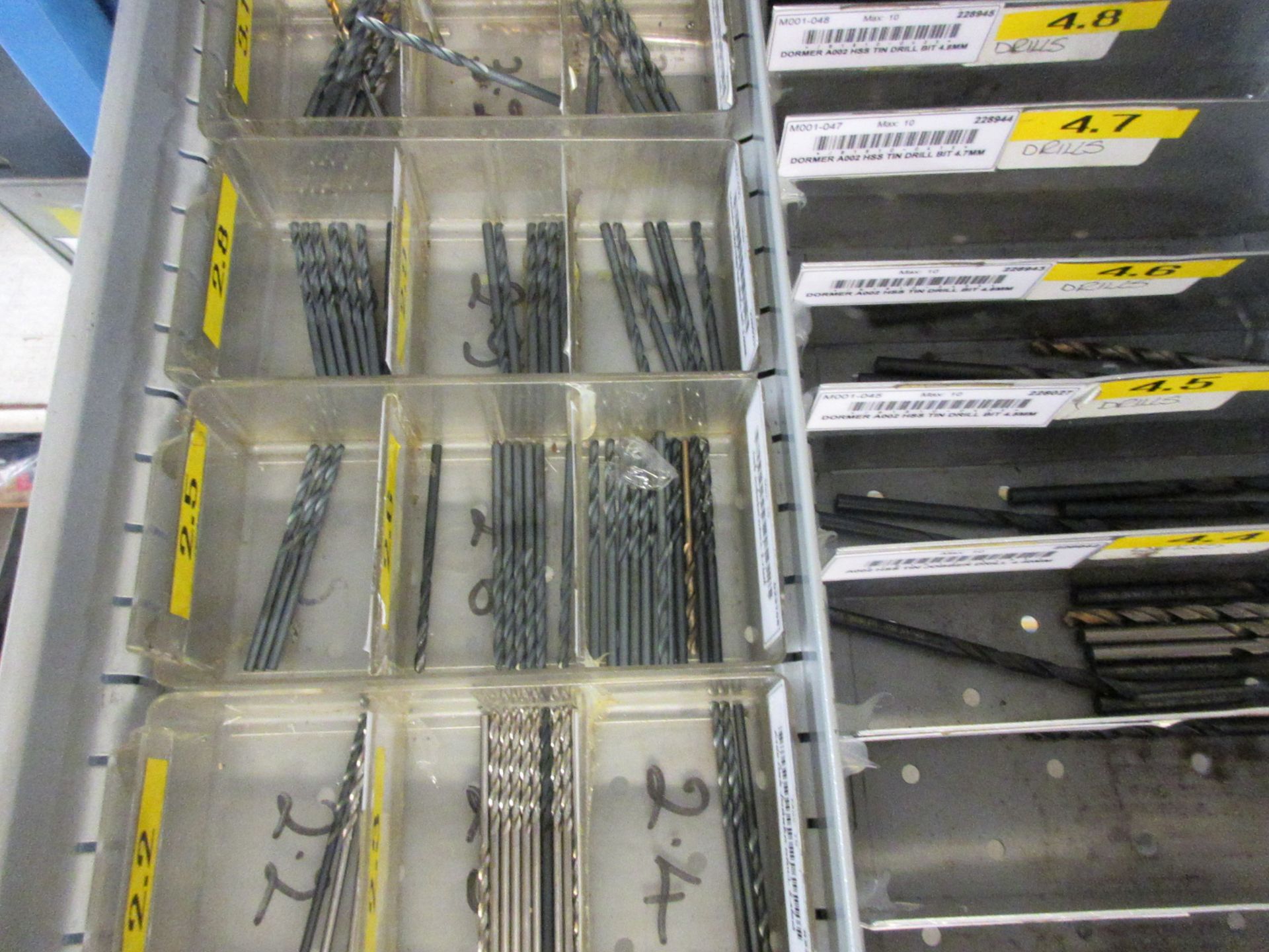 Metal 14 drawer tool cabinet, 720 x 720 x height 1630mm, with contents including carbide drill, - Image 5 of 47