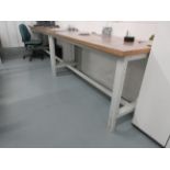 Two metal frame adjustable height workbenches, 2m x 750mm