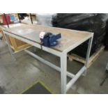 Metal frame/timber top workbench, 1820 x 760mm with Record No. 3 bench vice, 4"
