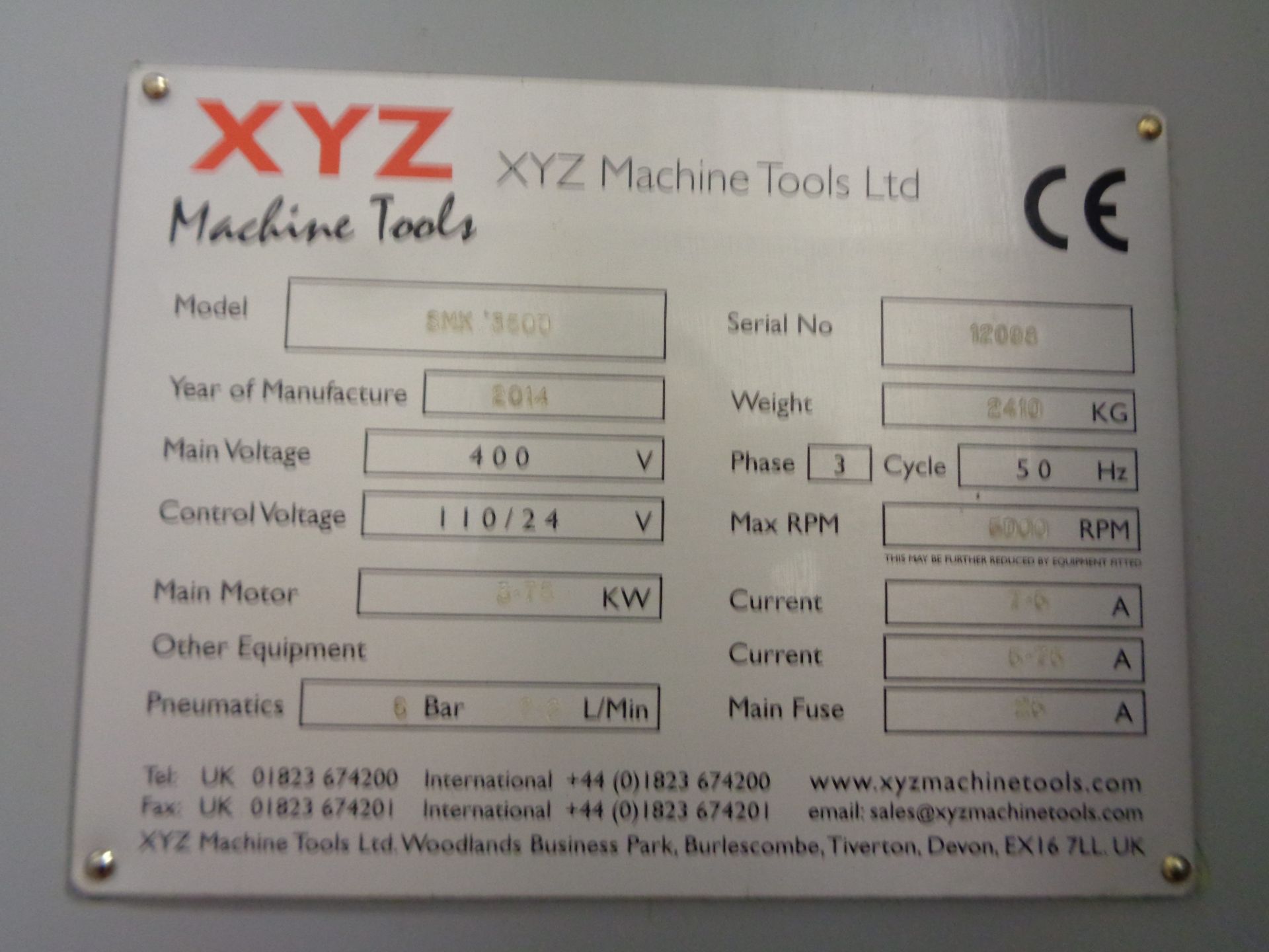 XYZ SMX 3500 CNC turret mill serial no. 12098 (2014) Prototrak SMX CNC control, table size circa - Image 5 of 8