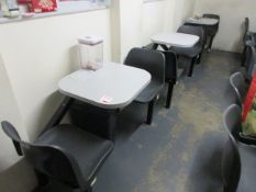 Six cafeteria bench top tables (3 x 4-seaters, 3 x 2-seaters)