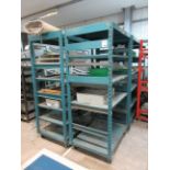 Four metal 5/6/7 shelf mobile racks, 1040 x 710 x height 1920mm (excluding contents)