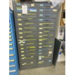 Steel metal 30 drawer storage cabinet, 1m x 500 x height 1820mm with contents including hose