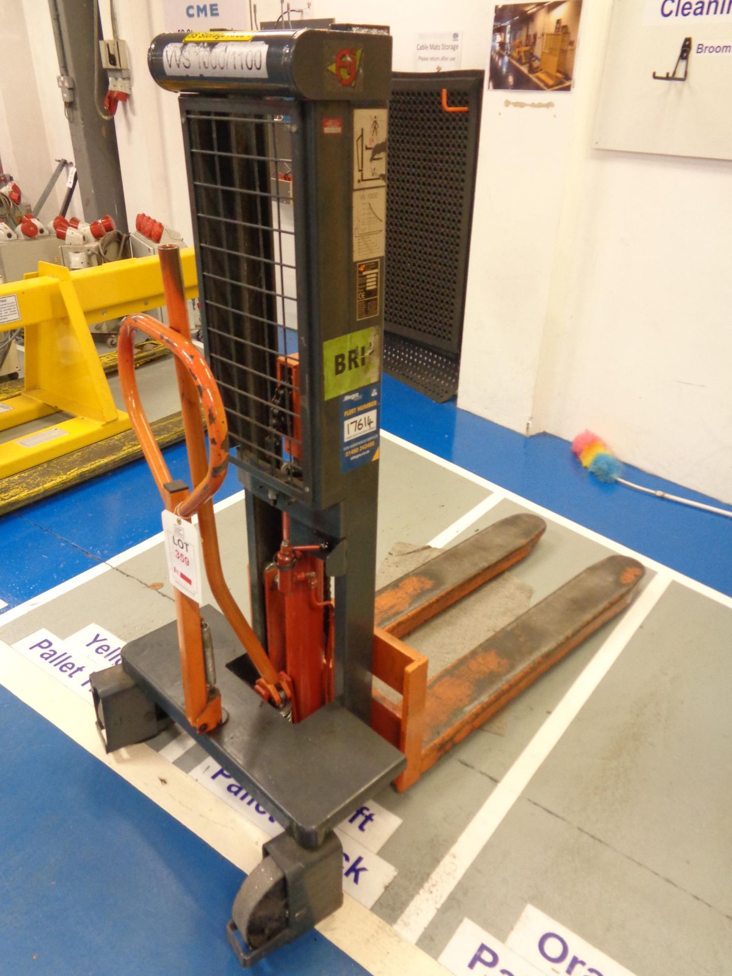 A J Produkter 30045 stacker lift pallet truck serial no. 233 (09/02), 1000kg capacity