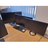 Two Viewsonic monitors, one Dell monitor with keyboard & mouse