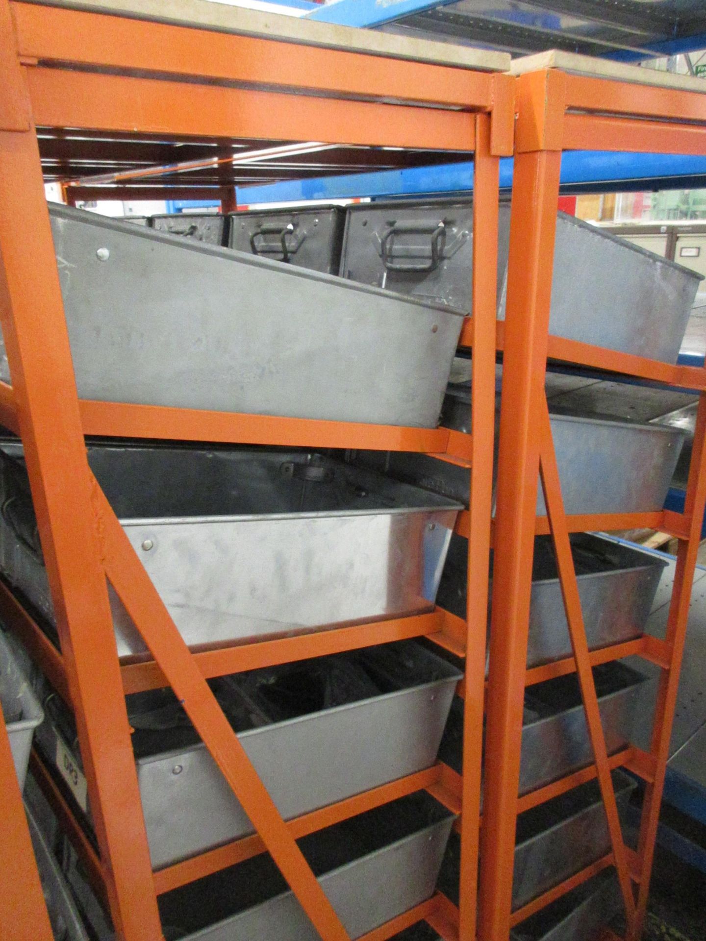 Three metal frame storage racks, 1350 x 450 x height 1520mm, to include tote pans (excluding - Image 4 of 5