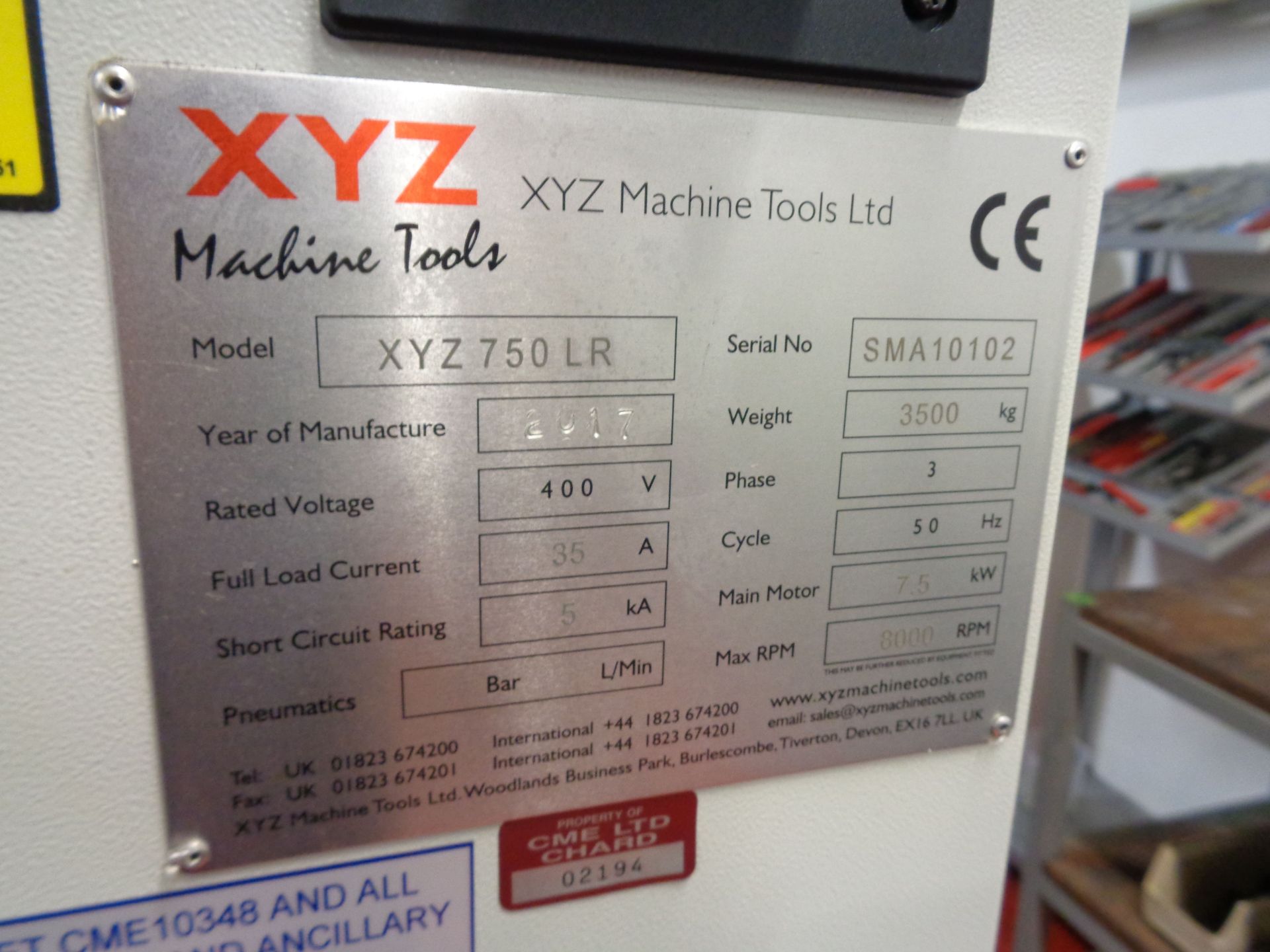 XYZ 750 LR CNC vertical machining centre serial no. SMA10102 (2017), 20 ATC table size 830 x - Image 6 of 10