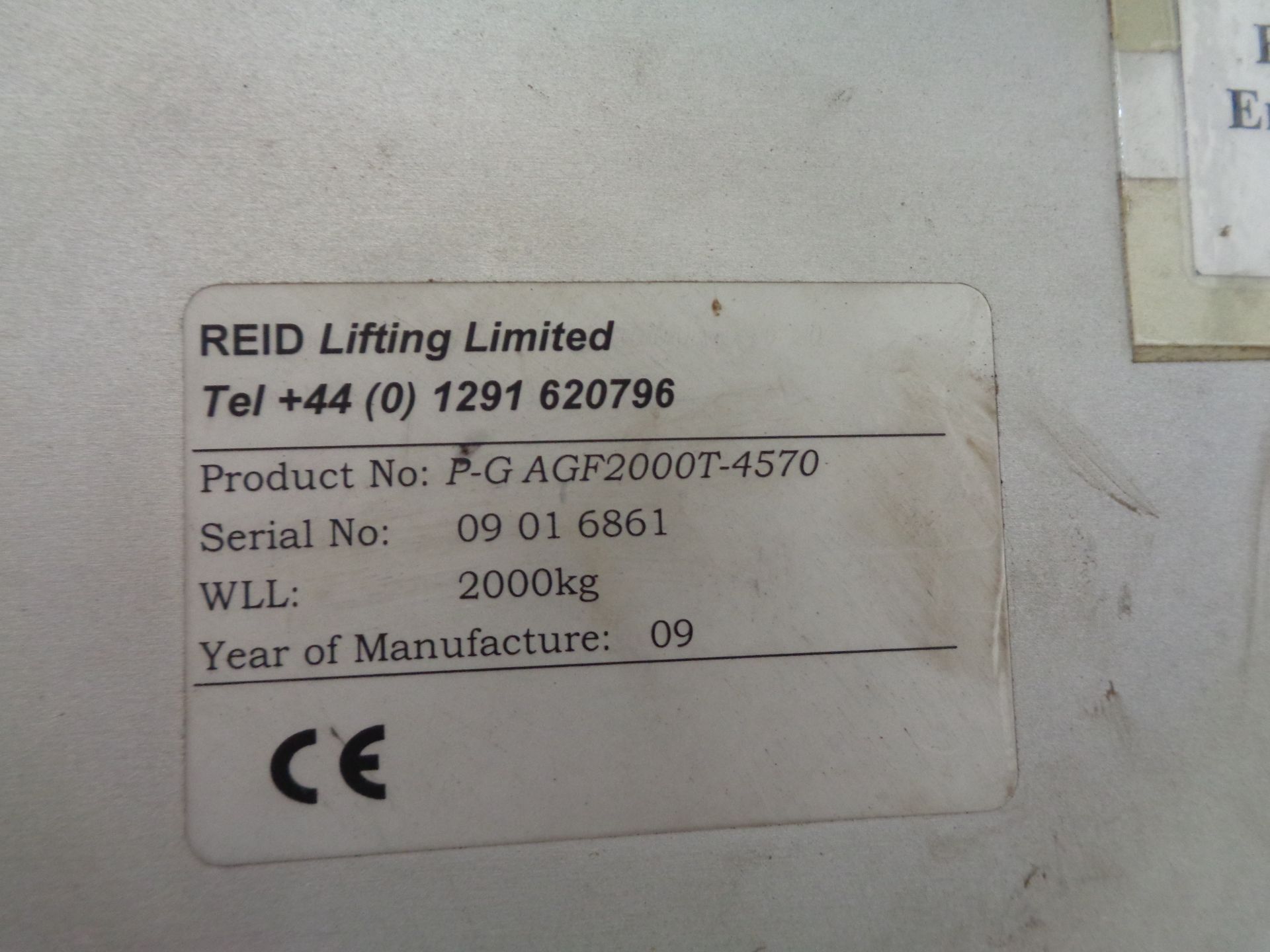 Reid Lifting Ltd P-GAGF2000T-4570 mobile gantry crane, with 2 ton chain block serial no. 09016861 ( - Image 2 of 4
