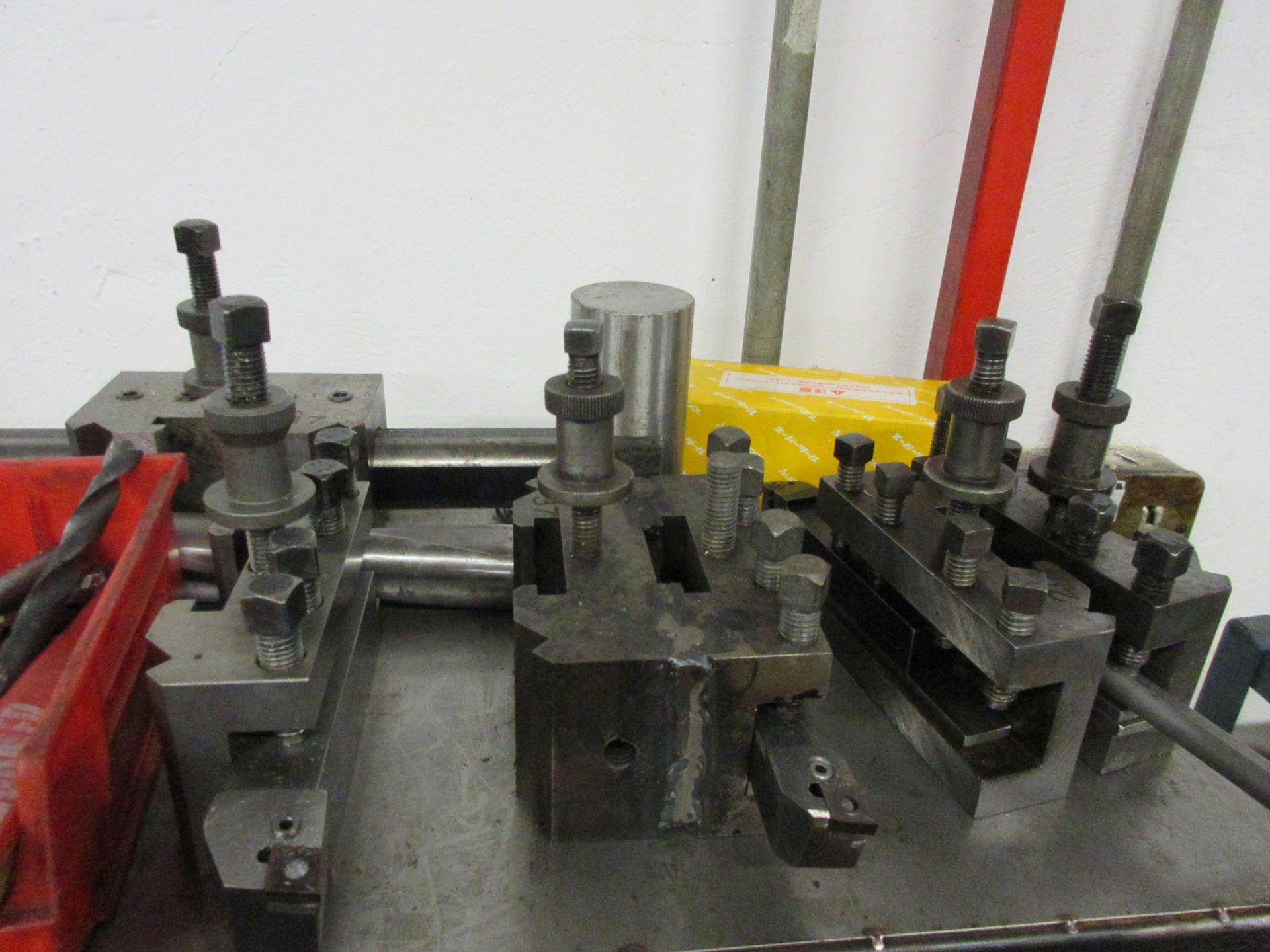 Quantity of various tool posts with associated attachments, including drill bits, cutting tools, - Image 4 of 6
