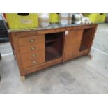 Timber 4-drawer/1 single door cupboard workbench, 2m x 1m