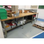 Metal frame/timber top workbench, 3.6m x 920mm