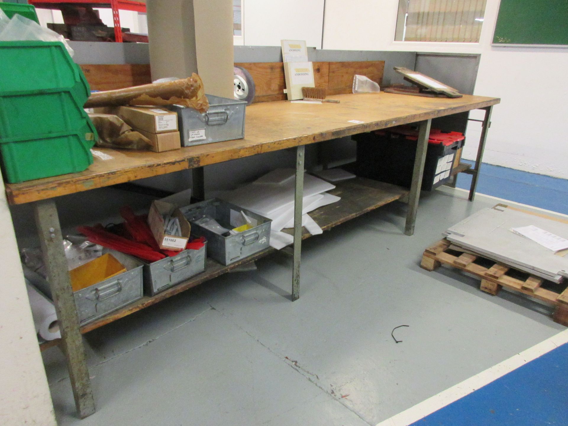 Metal frame/timber top workbench, 3.6m x 920mm