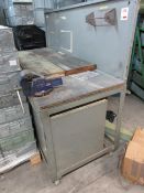 Metal frame mobile workbench, 1820 x 720mm with Record No. 3 bench vice, 4